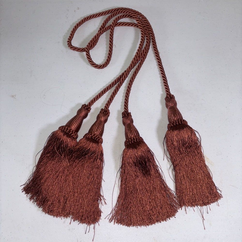 Pair of Terra‎ Cotta Burnt Orange 8" Tassels Curtain Tie Backs 36" Braided Rope